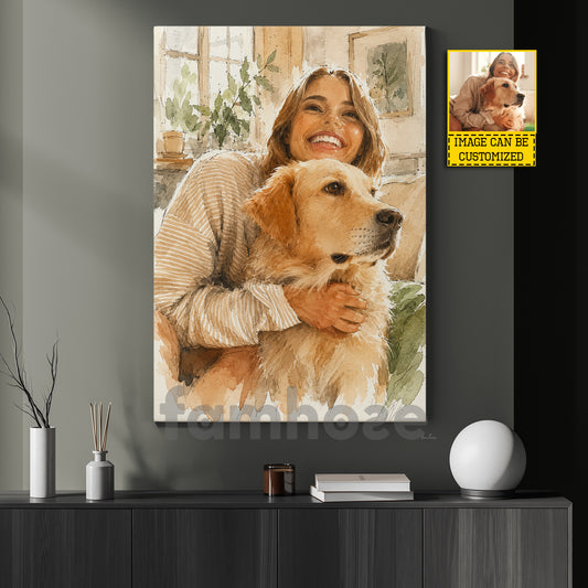 Personalized Watercolor Dog Owner Canvas Painting, Every Smile Has A Best Friend Wall Art Decor, Poster Style Art Cartoon Gift For Dog Lovers