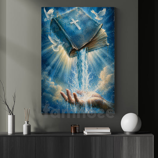 Vintage Jesus Canvas Painting, Heaven Pours Through His Word Wall Art Decor, Poster Retro Style Gift For Christians