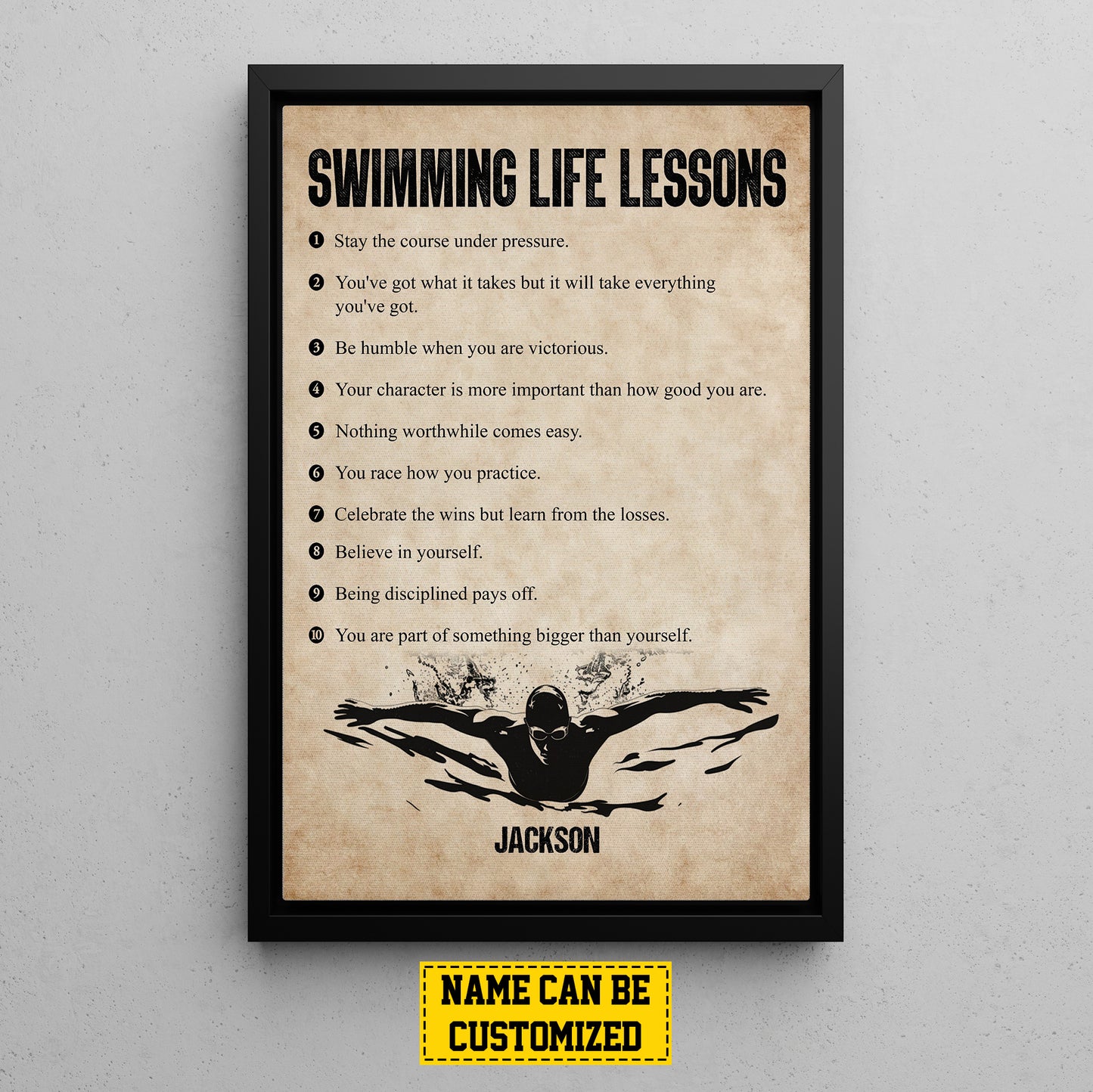 Personalized Motivational Swimming Boy Canvas Painting, Swimming Life Lessons, Inspirational Quotes Wall Art Decor, Poster Gift For Swimming Lovers