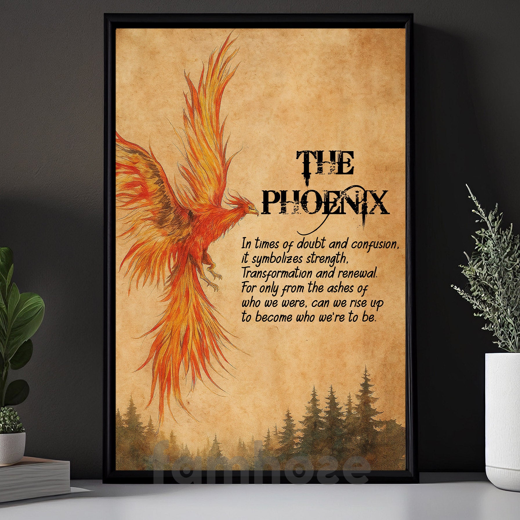 Phoenix Canvas Painting, Mythical Fire Bird Wall Art Decor, Poster Gif ...