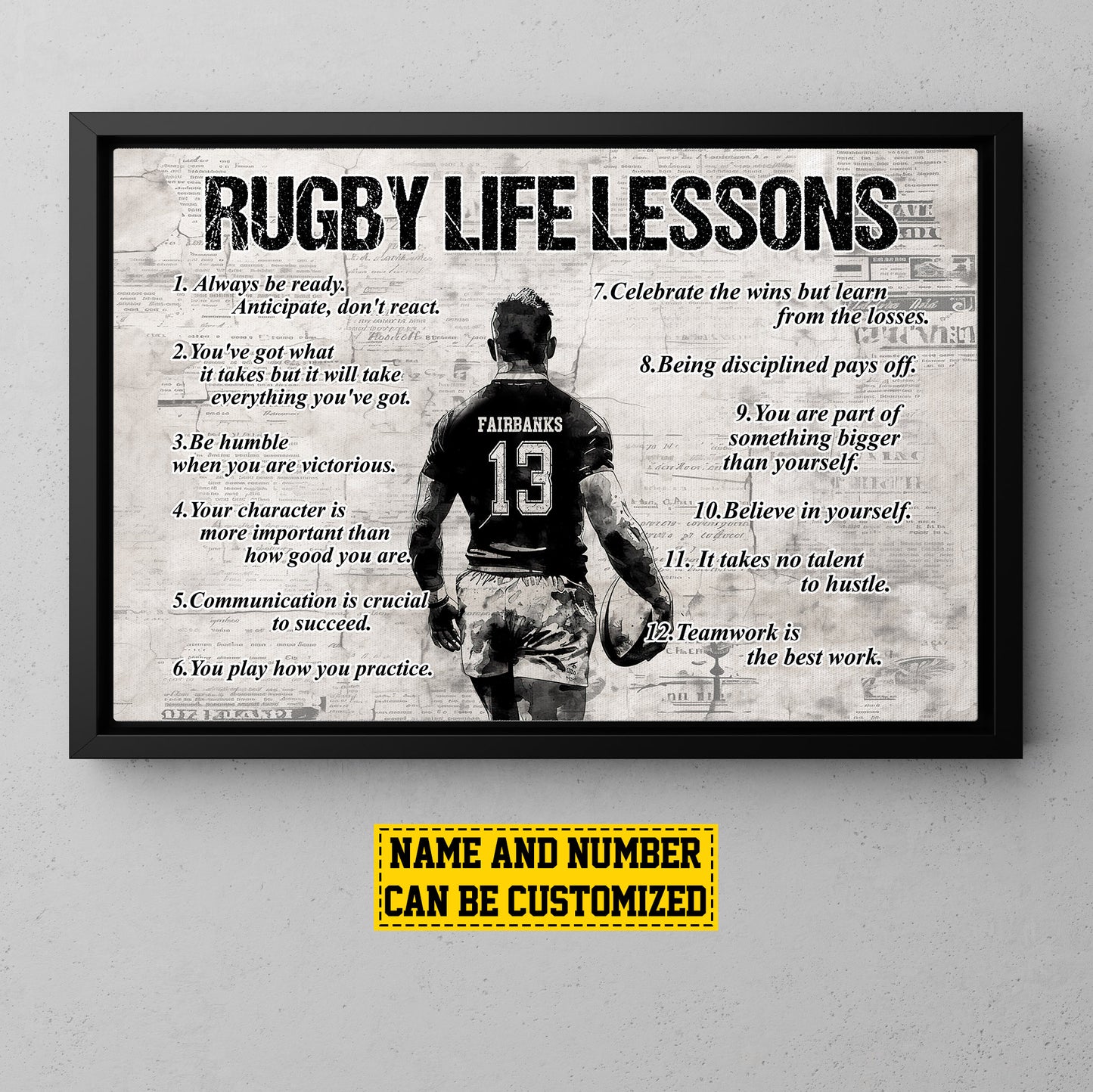 Personalized Motivational Rugby Canvas Painting, Rugby Life Lessons, Inspirational Quotes Wall Art Decor, Poster Gift For Rugby Lovers