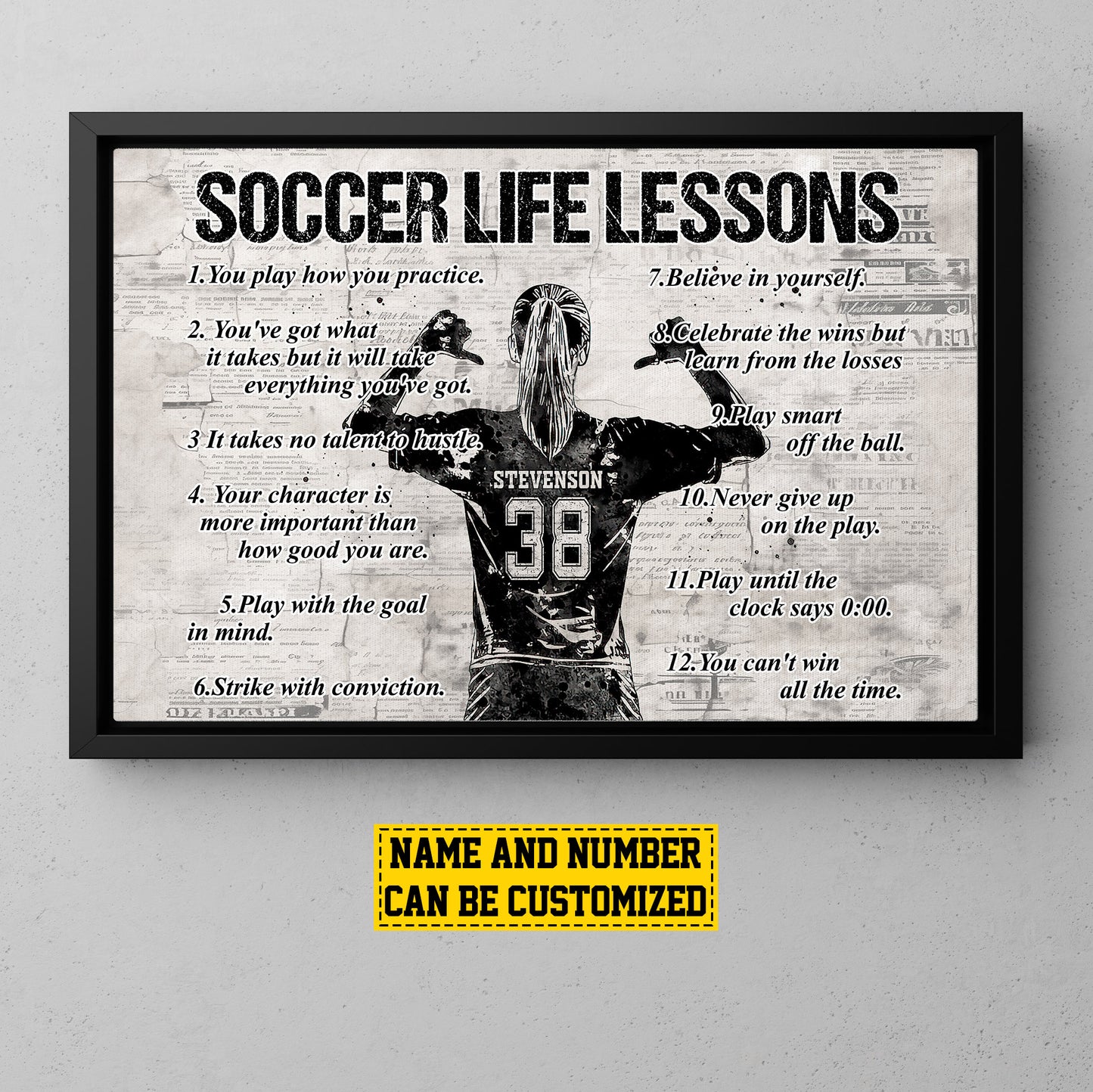 Soccer Life Lessons, Personalized Motivational Soccer Canvas Painting, Inspirational Quotes Wall Art Decor, Poster Gift For Soccer Girl Lovers