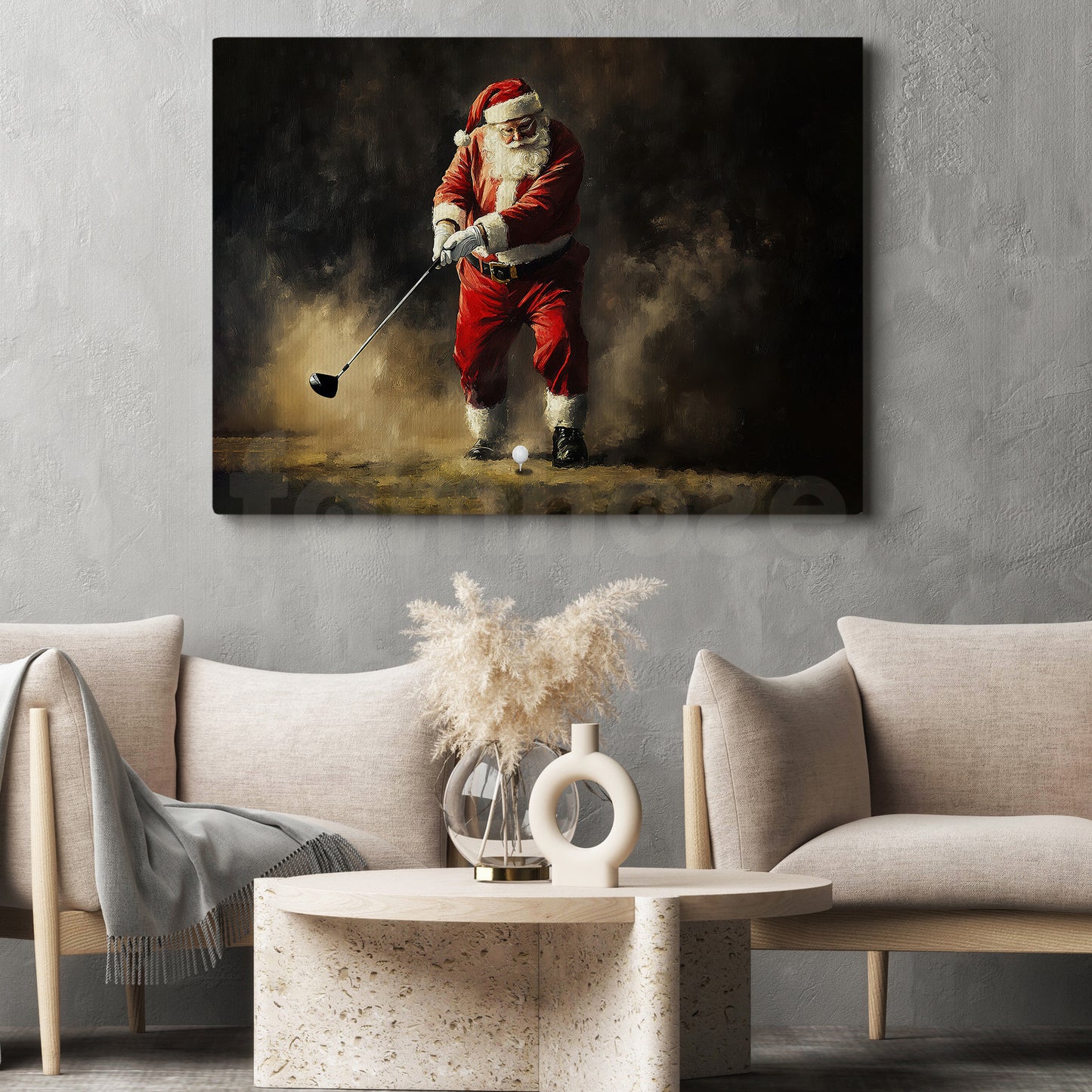 Christmas Golf Canvas Painting, Santa Plays Golf Wall Art Decor, Poster Gift For Golf Lovers