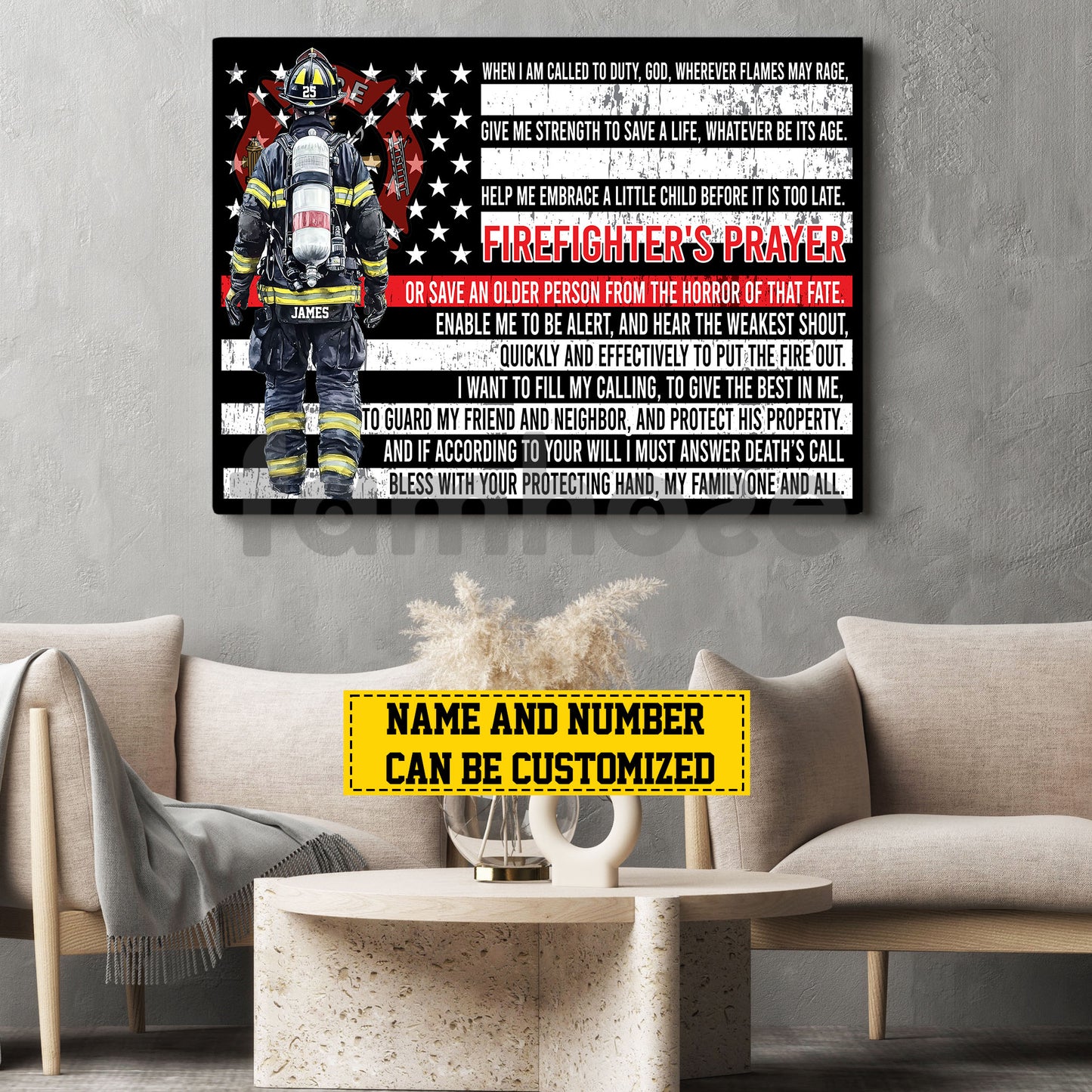 Personalized Firefighter Canvas Painting, Firefighter's Prayer Motivation Quotes Wall Art Decor, Poster Gift For Firefighter Lovers