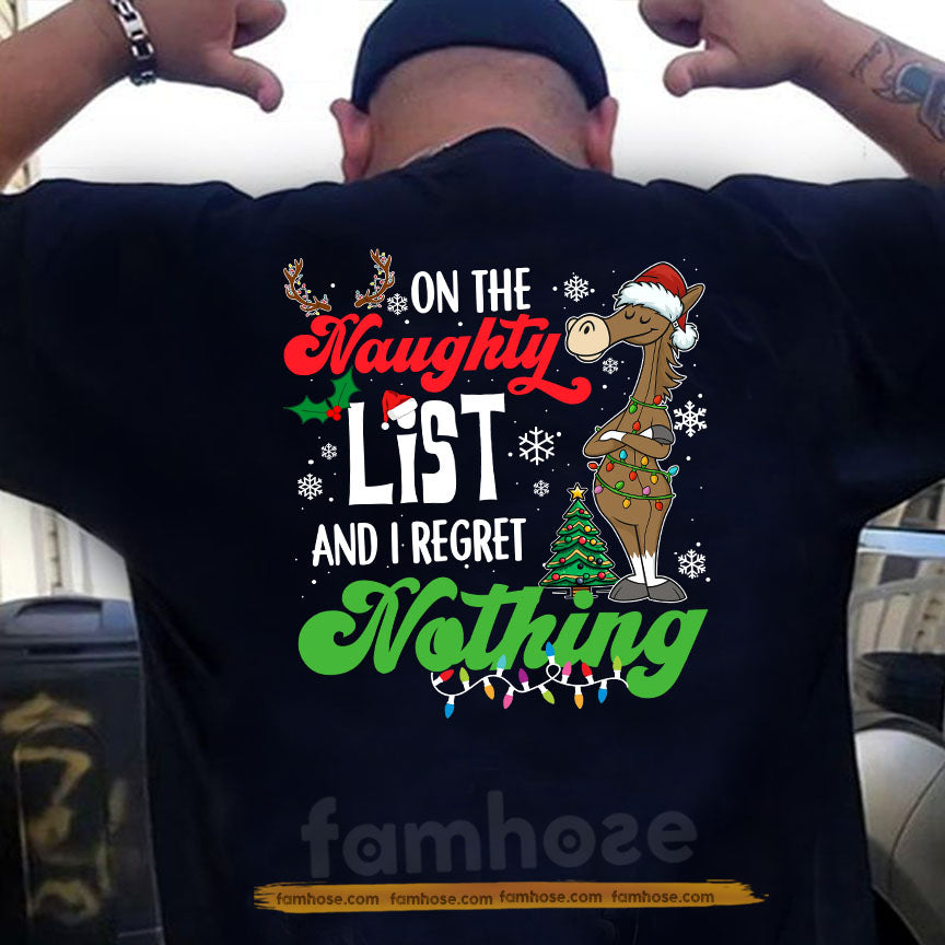 Funny Christmas Horse Backside T-shirt, On The Naughty List Tees Xmas Gift For Horse Lovers