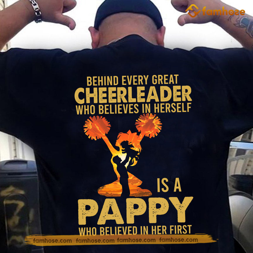 Cheerleading Pappy Daughter Backside T-shirt, Behind Every Great Cheerleader Tees Father's Day Gift For Cheerleading Lovers