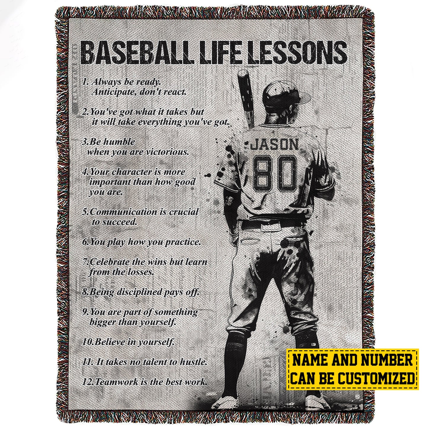 Personalized Motivational Baseball Boy Life Lessons Fleece Blanket, Baseball Woven Blanket, Cool Sherpa Blanket Gift For Baseball Lovers