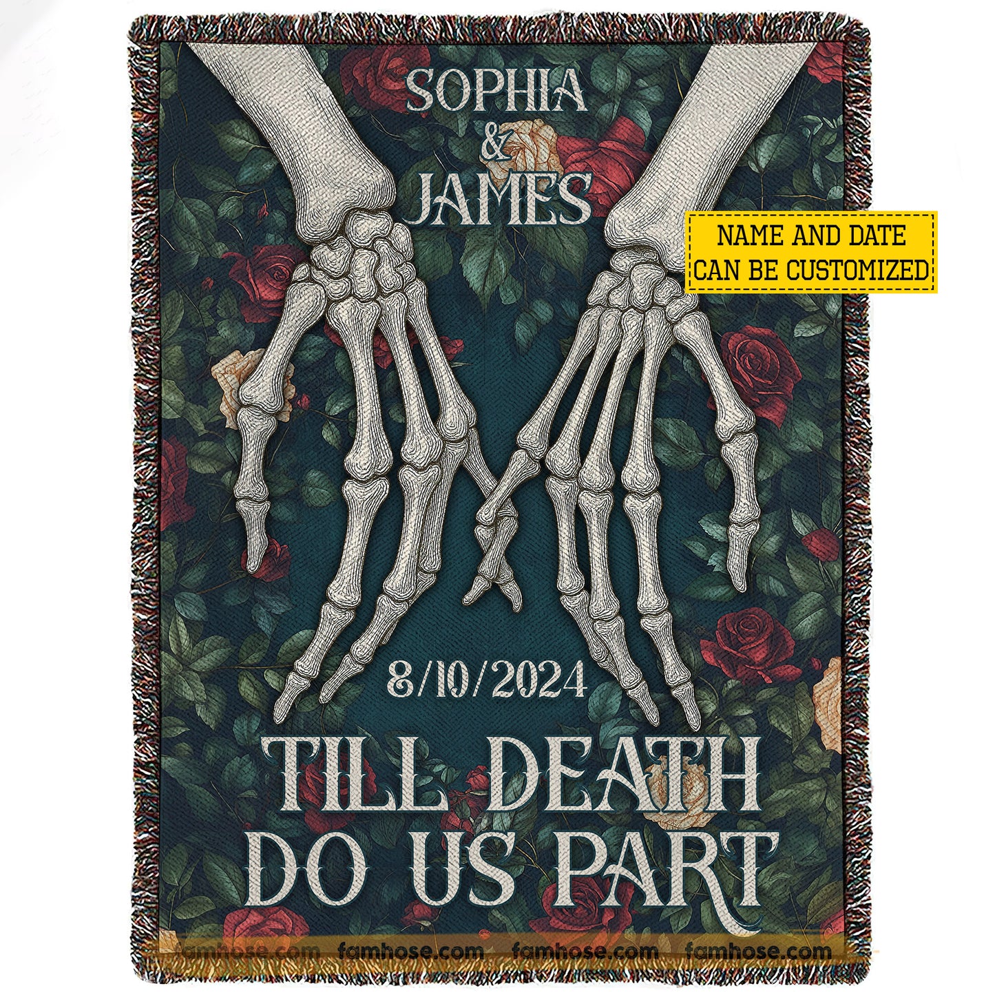 Personalized Halloween Couple Fleece Blanket, Till Death Do Us Part Woven Blanket, Sherpa Blanket Spooky Season Gift For Couple