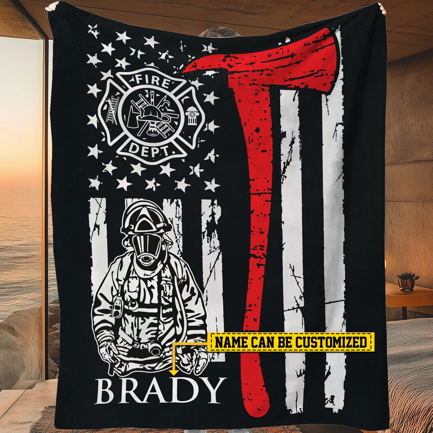 Personalized Firefighter Fleece Blanket, Fireman Woven Blanket, Cool Sherpa Blanket Gift For Firefighter Lovers