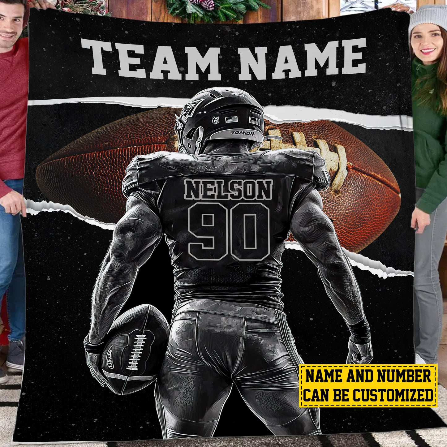 Personalized Football Boy Fleece Blanket, Football Woven Blanket, Cool Sherpa Blanket Gift For Football Lovers