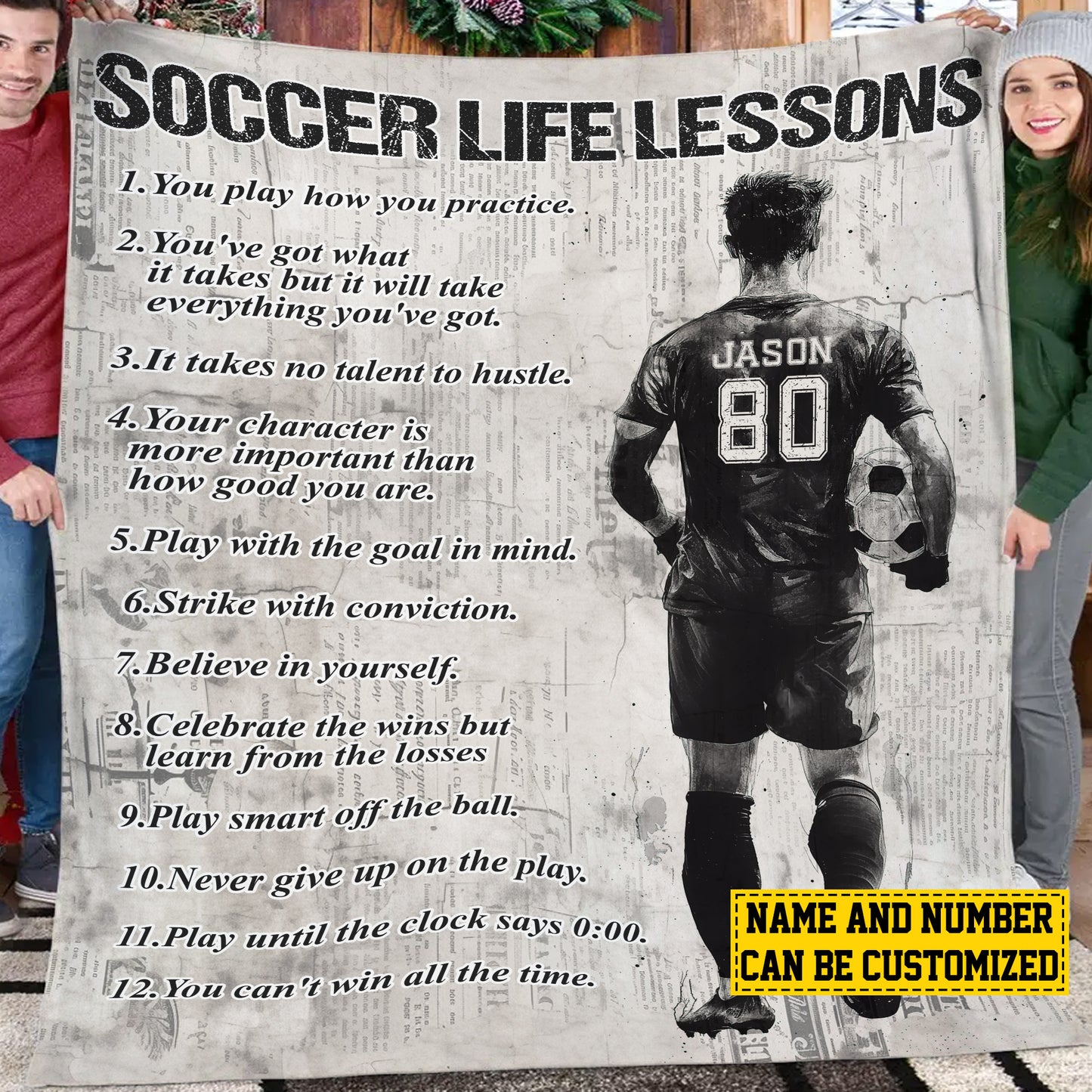 Personalized Motivational Soccer Boy Life Lessons Fleece Blanket, Soccer Woven Blanket, Cool Sherpa Blanket Gift For Soccer Lovers