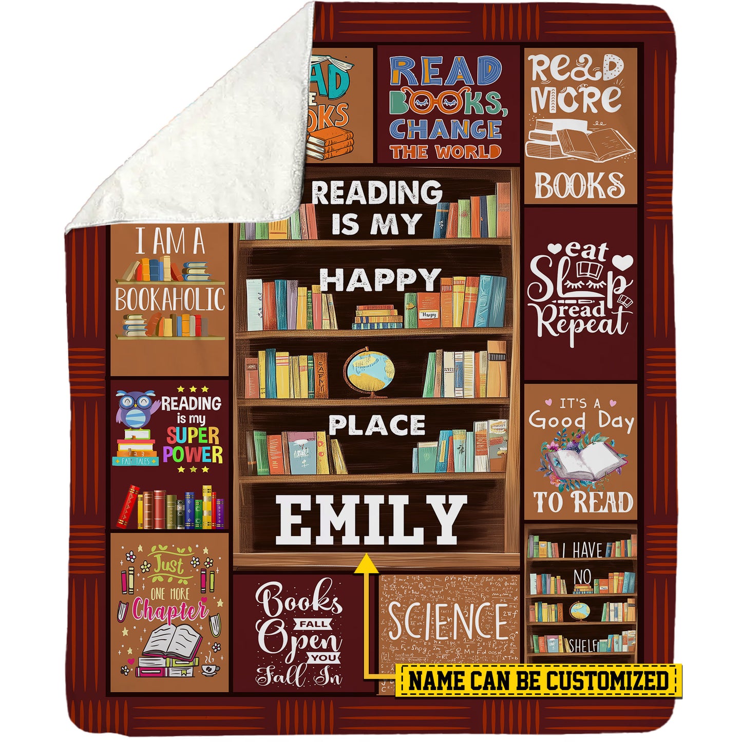 Personalized Books Fleece Blanket, Reading Is My Happy Places Woven Blanket, Cool Sherpa Blanket Gift For Books Lovers