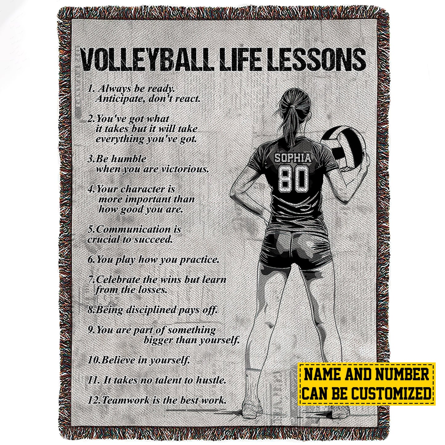 Personalized Motivational Volleyball Girl Life Lessons Fleece Blanket, Volleyball Woven Blanket, Cool Sherpa Blanket Gift For Volleyball Lovers