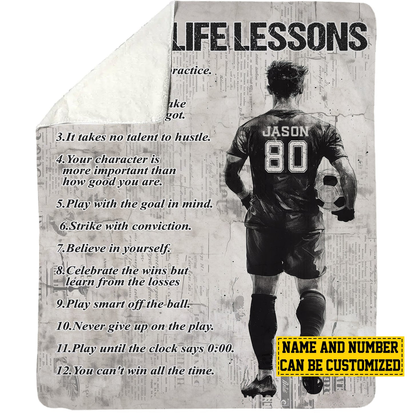 Personalized Motivational Soccer Boy Life Lessons Fleece Blanket, Soccer Woven Blanket, Cool Sherpa Blanket Gift For Soccer Lovers