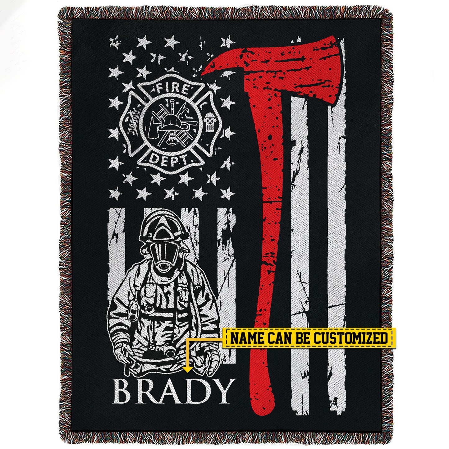 Personalized Firefighter Fleece Blanket, Fireman Woven Blanket, Cool Sherpa Blanket Gift For Firefighter Lovers