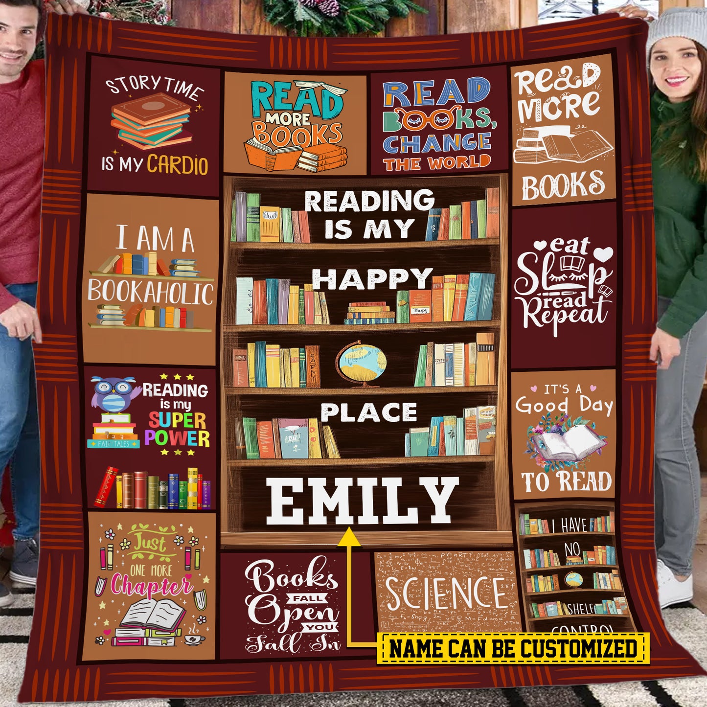 Personalized Books Fleece Blanket, Reading Is My Happy Places Woven Blanket, Cool Sherpa Blanket Gift For Books Lovers