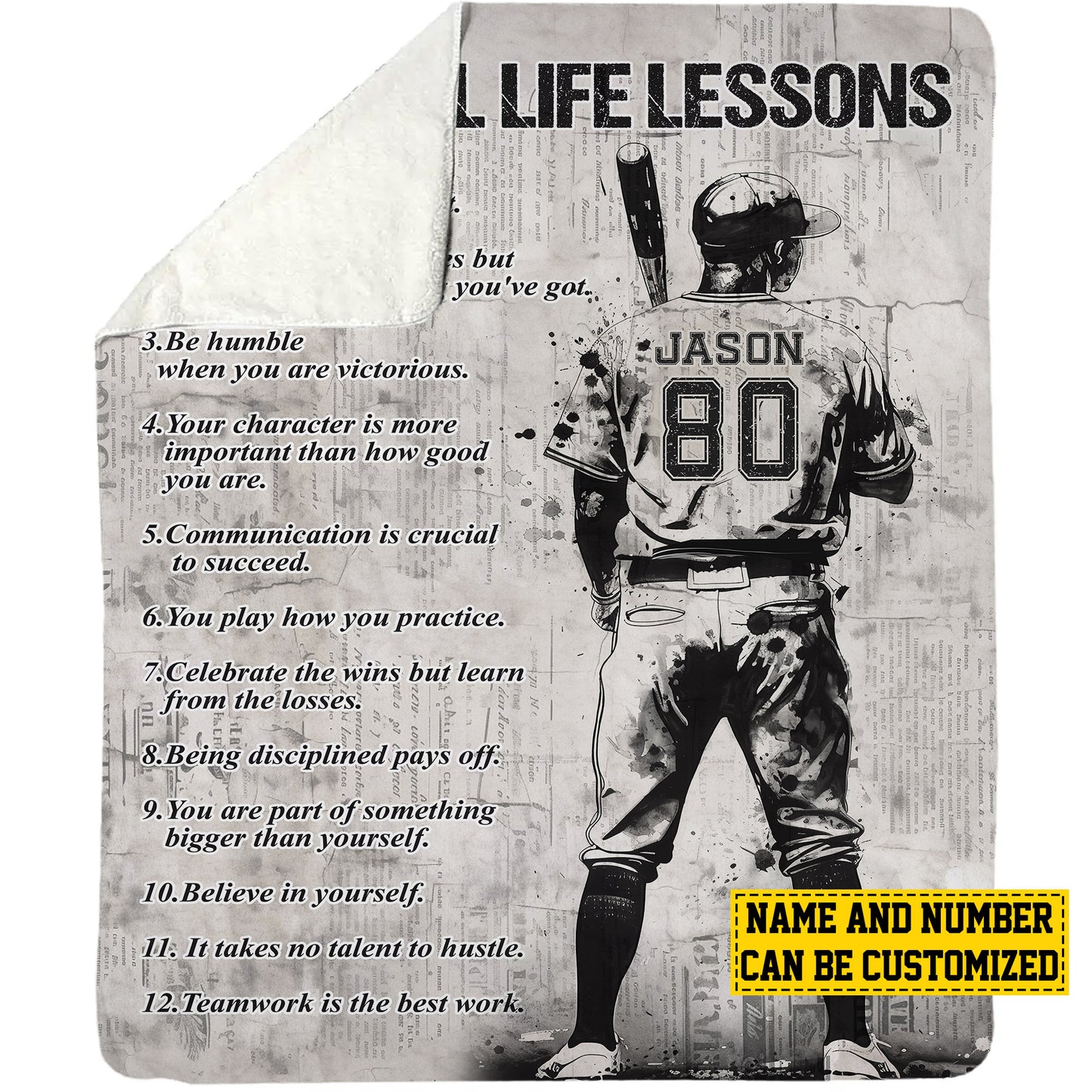 Personalized Motivational Baseball Boy Life Lessons Fleece Blanket, Baseball Woven Blanket, Cool Sherpa Blanket Gift For Baseball Lovers