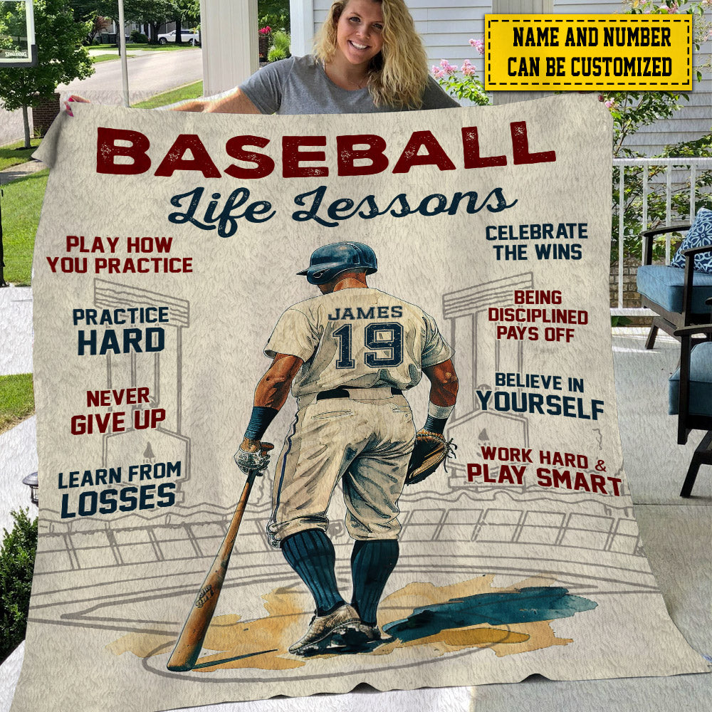 Personalized Baseball Boy Blanket, Baseball Life Lessons, Baseball Fleece Blanket - Sherpa Blanket, Gift For Baseball Lovers, Baseball Boy Players