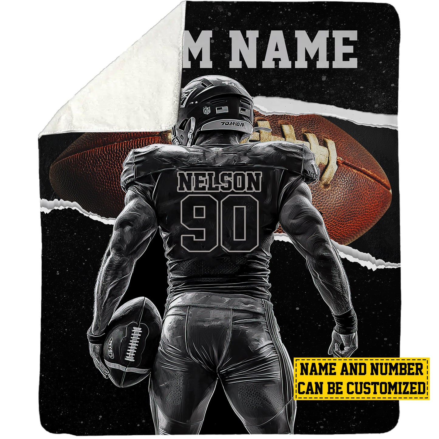 Personalized Football Boy Fleece Blanket, Football Woven Blanket, Cool Sherpa Blanket Gift For Football Lovers