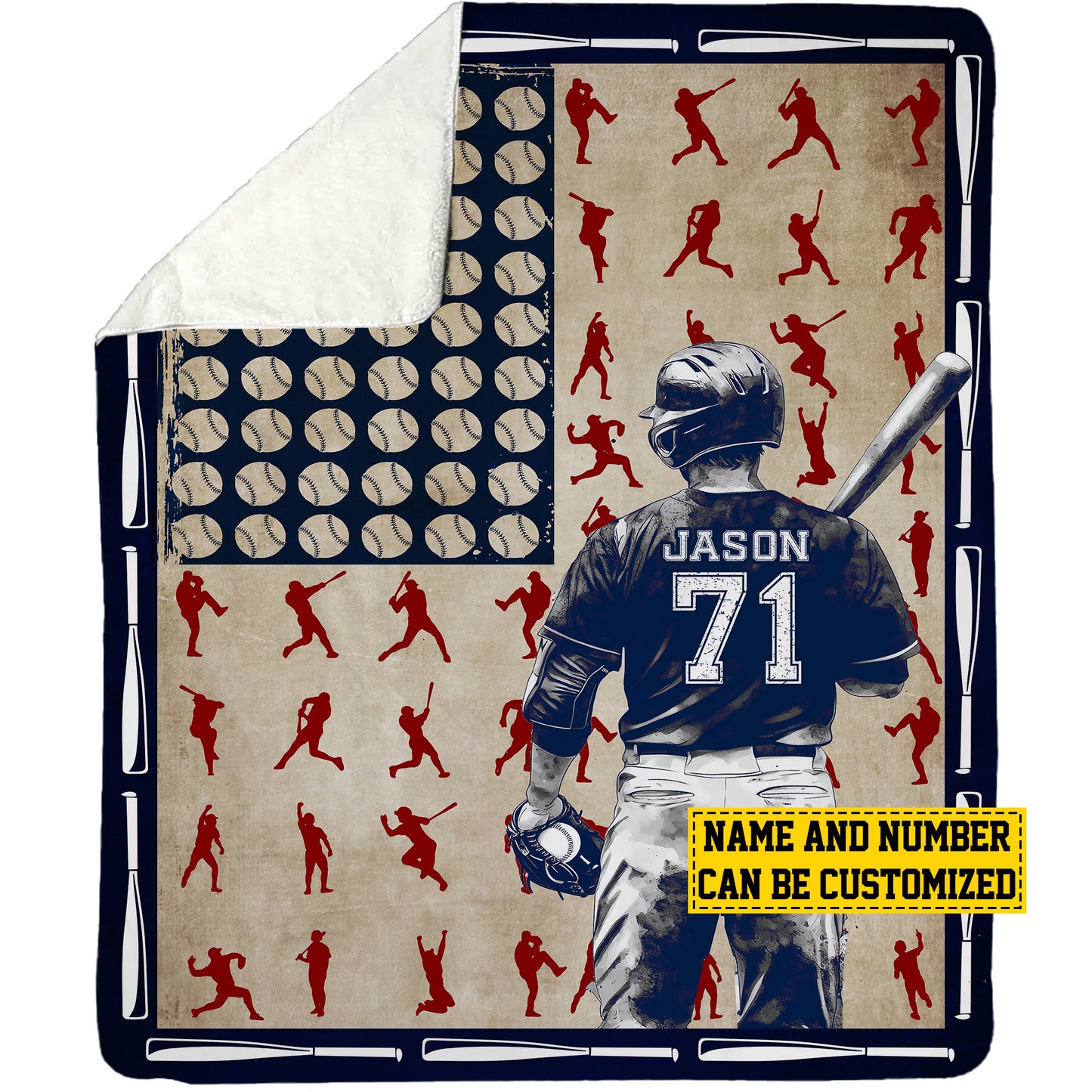 Personalized Baseball Boy Fleece Blanket, Field Baseball Woven Blanket, Cool Sherpa Blanket Gift For Baseball Lovers