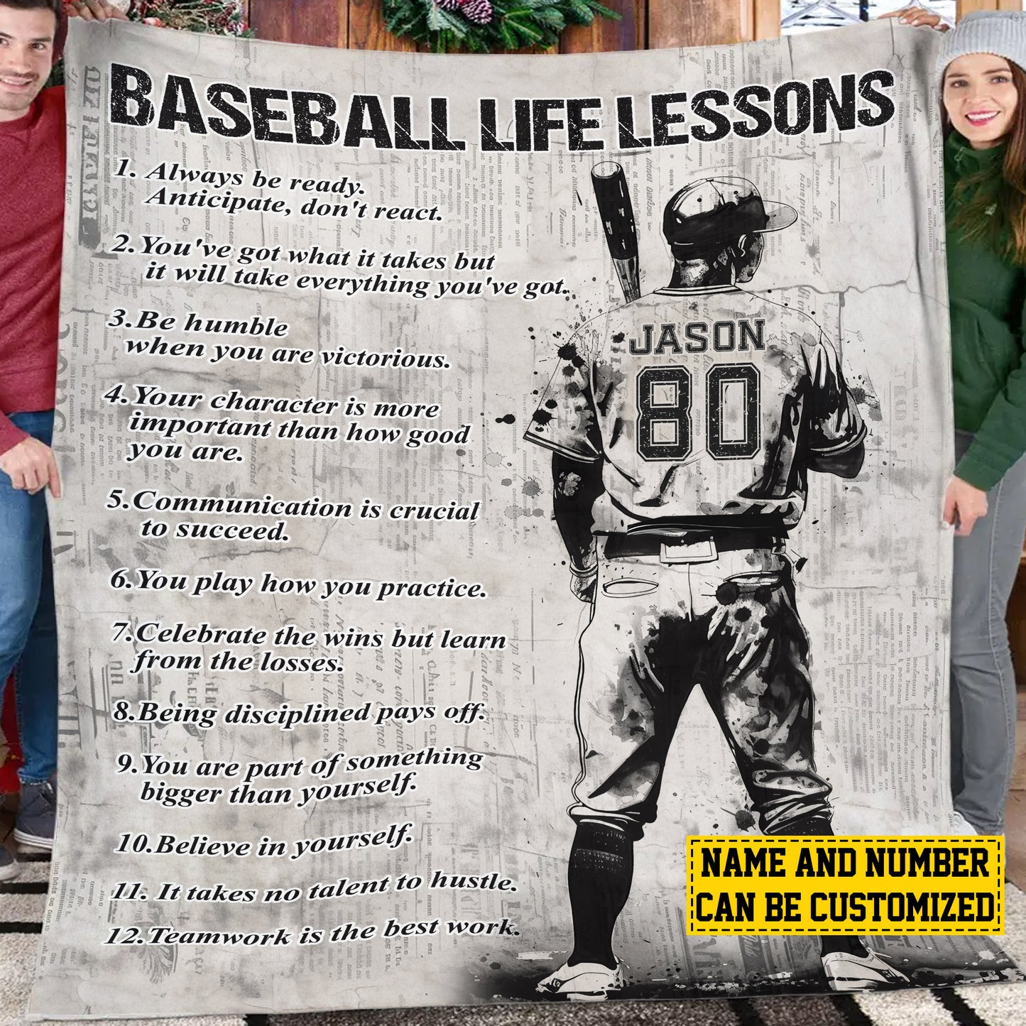 Personalized Motivational Baseball Boy Life Lessons Fleece Blanket, Baseball Woven Blanket, Cool Sherpa Blanket Gift For Baseball Lovers