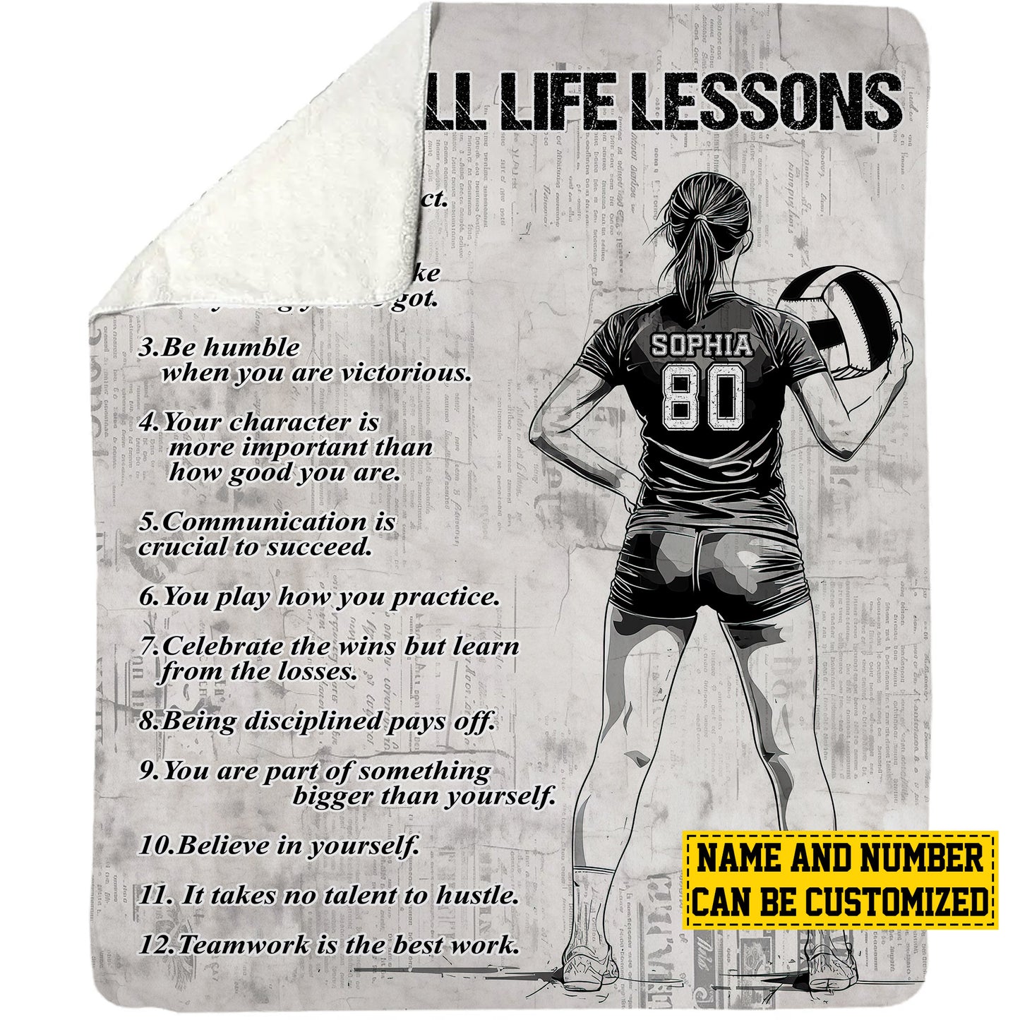 Personalized Motivational Volleyball Girl Life Lessons Fleece Blanket, Volleyball Woven Blanket, Cool Sherpa Blanket Gift For Volleyball Lovers