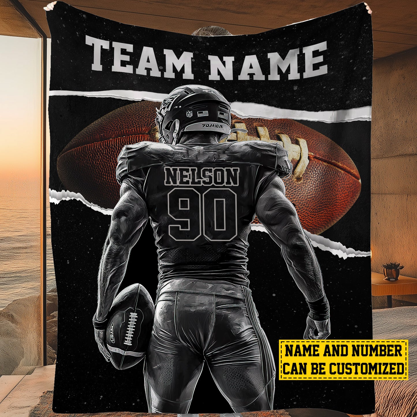 Personalized Football Boy Fleece Blanket, Football Woven Blanket, Cool Sherpa Blanket Gift For Football Lovers