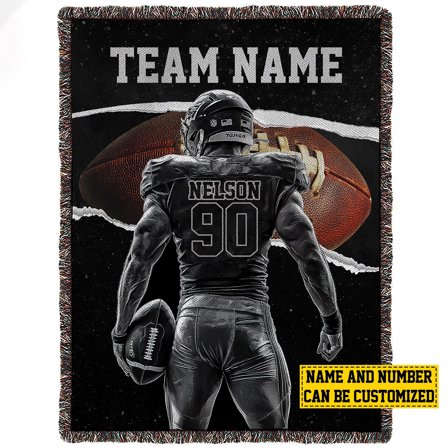 Personalized Football Boy Fleece Blanket, Football Woven Blanket, Cool Sherpa Blanket Gift For Football Lovers