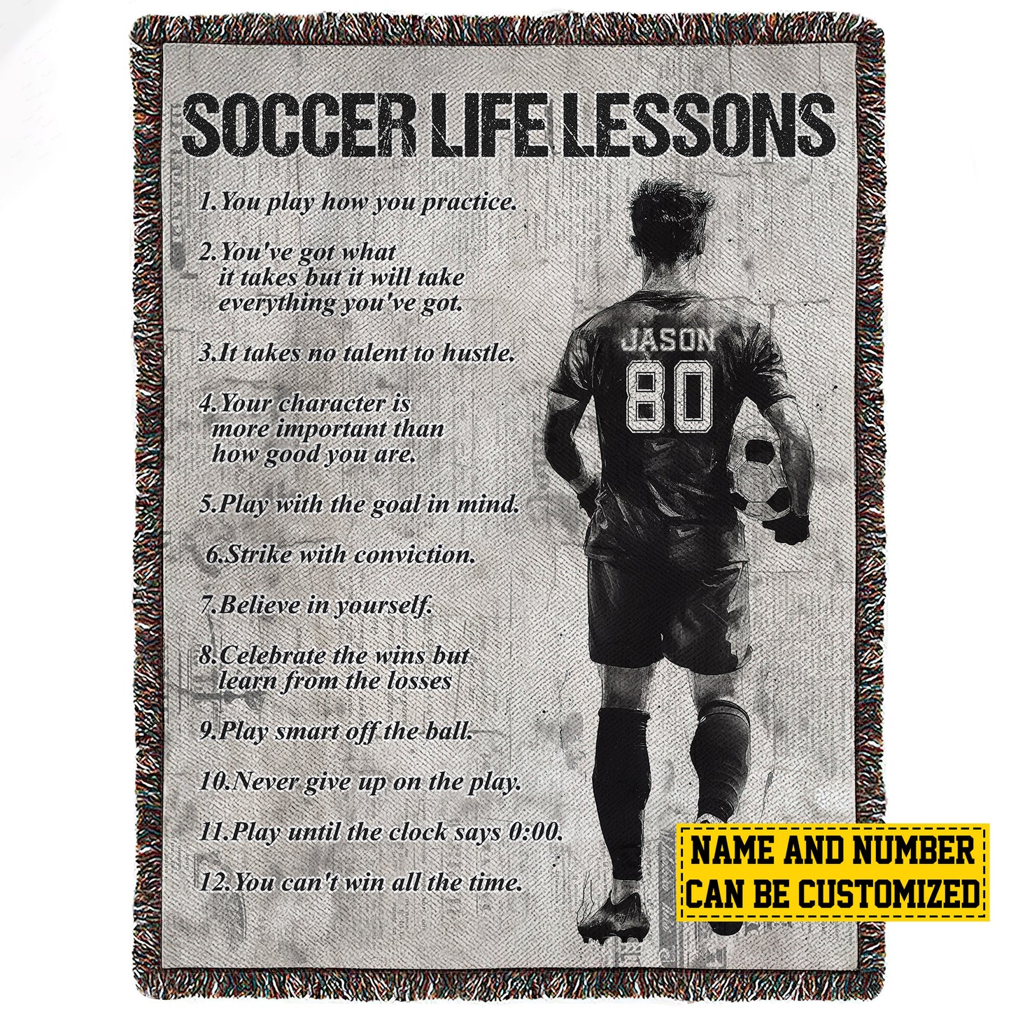 Personalized Motivational Soccer Boy Life Lessons Fleece Blanket, Soccer Woven Blanket, Cool Sherpa Blanket Gift For Soccer Lovers