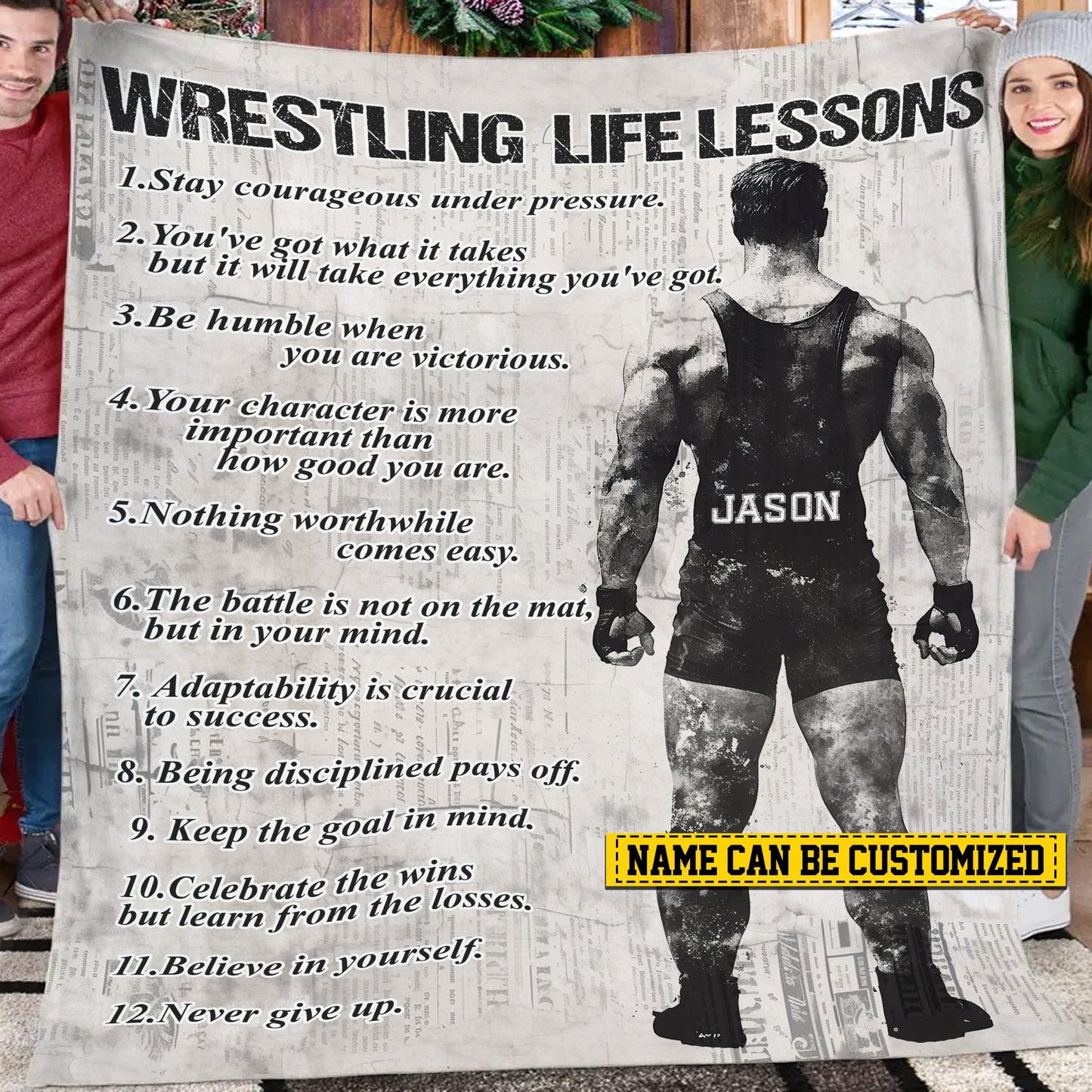 Personalized Wrestling Boy Life Lessons Fleece Blanket, Wrestling Woven Blanket, Cool Sherpa Blanket Gift For Wrestling Lovers