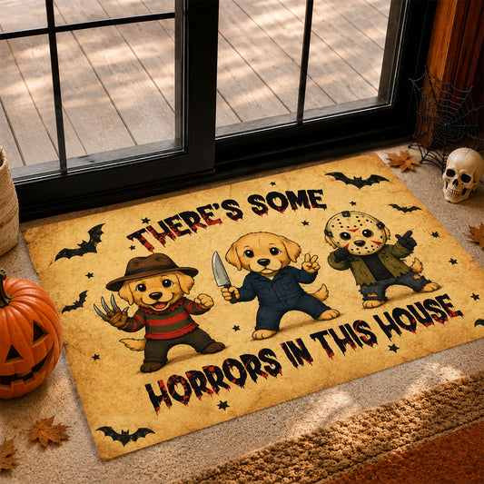 Funny Halloween Labrador Dog Doormat, There's Some Horrors In This House, Housewarming Gift, Spooky Season Doormat Decor Gift For Dog Lover, Horror Movie Fans