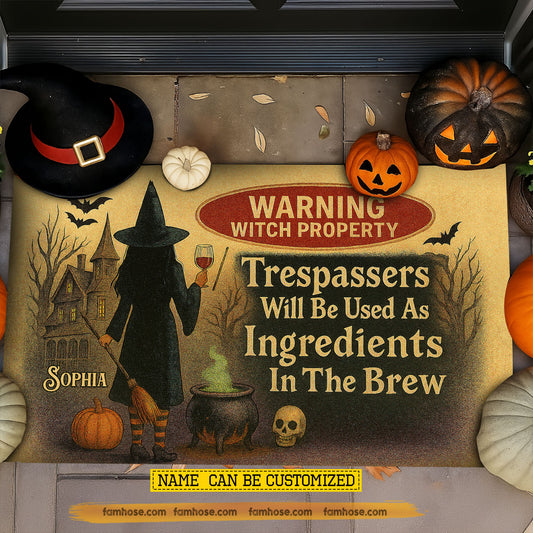 Scared Personalized Halloween Witch Doormat, Warning Witch Property, Doormat For Home Decor Housewarming Gift, Welcome Mat Gift For Witch Lovers