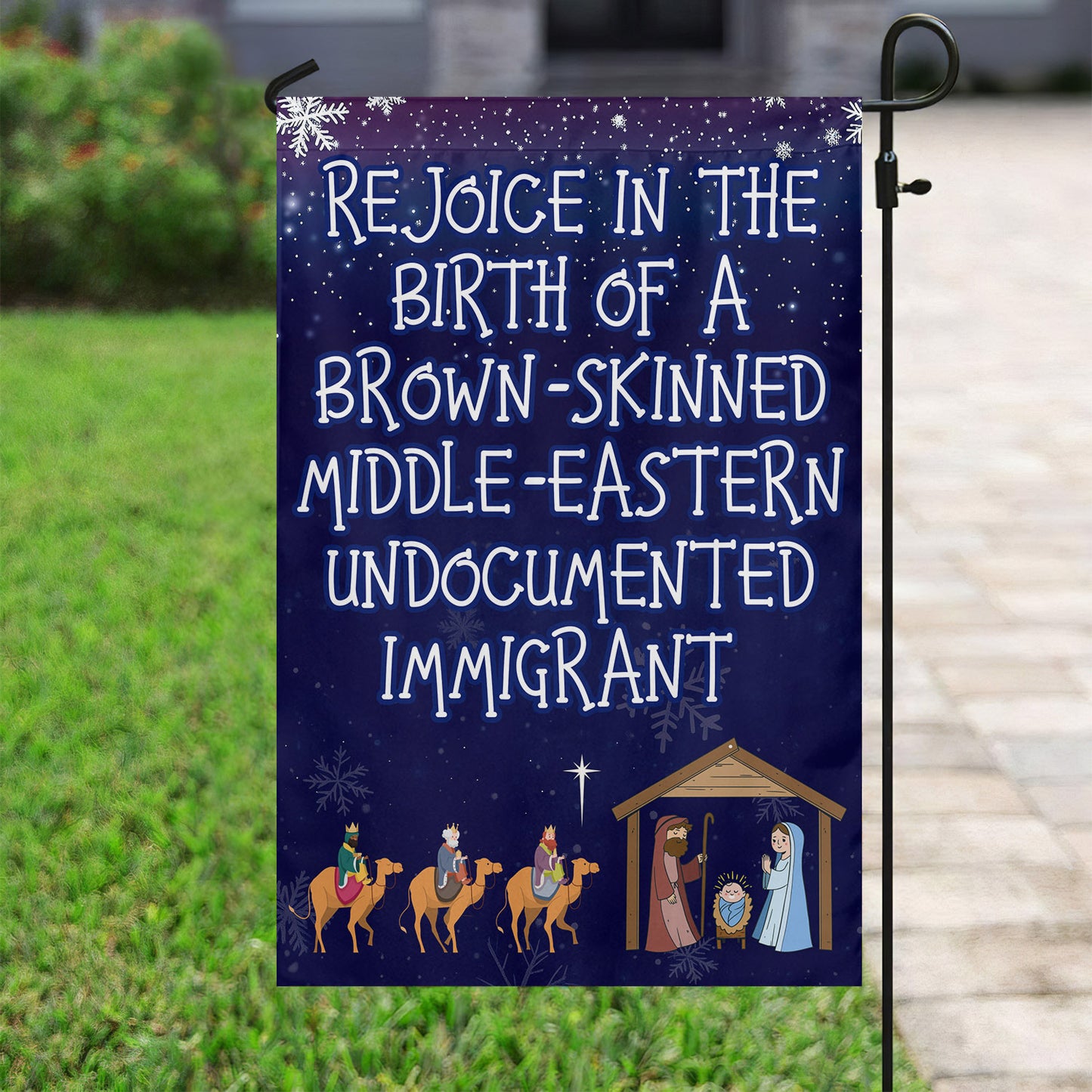 Christmas Garden Flag & House Flag, Undocumented Immigrant Welcome Outdoor Decor, Xmas Yard Decor Gift