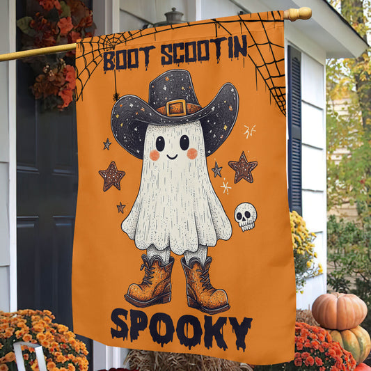 Halloween Boo Cowboy Garden Flag House Flag, Boot Scootin Spooky Yard Flag, Spooky Season Gift For Cowboy Lovers