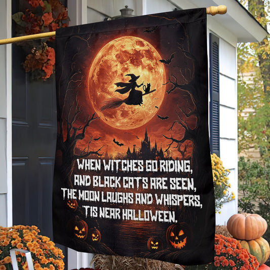 Halloween Witch Cat Garden Flag House Flag, It's Near Halloween Yard Flag Spooky Season Gift For Witch Lovers, Cat Lovers