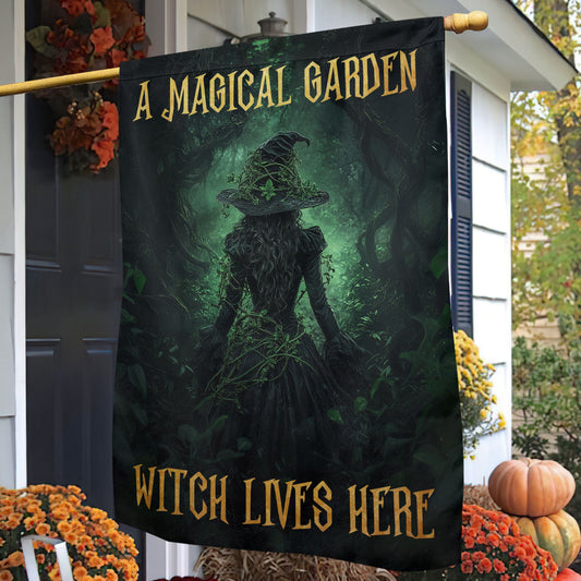 Halloween Witch Garden Flag House Flag, Witch Lives Here Yard Flag Spooky Season Gift For Witch Lovers