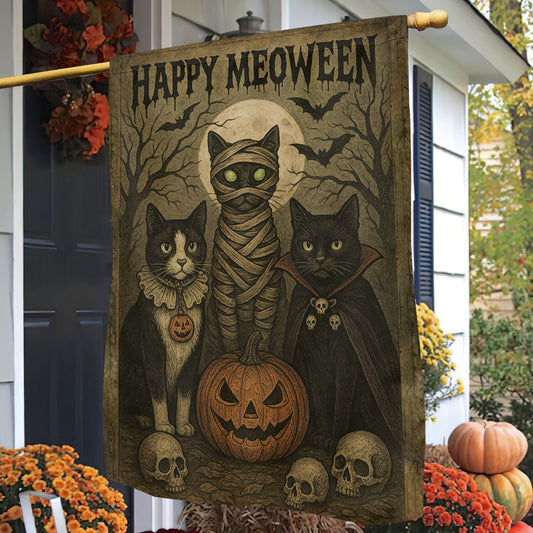 Halloween Cat Garden Flag House Flag, Happy Meoween Yard Flag Spooky Season Gift For Cat Lovers