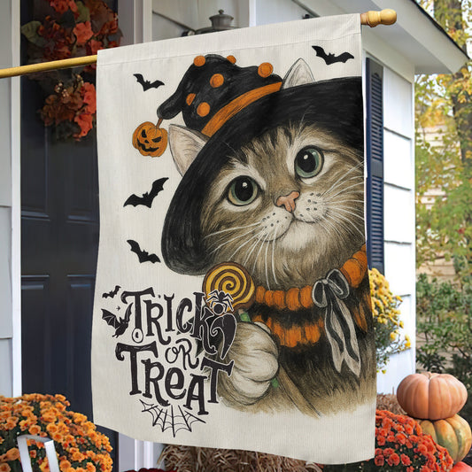 Cute Halloween Cat Garden Flag House Flag, Trick Or Treat Yard Flag Spooky Season Gift For Cat Lovers