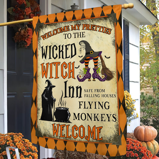 Funny Halloween Witch Flag House Flag, Welcome My Pretties To The Wicked Witch Yard Flag Spooky Season Gift For Witch Lovers