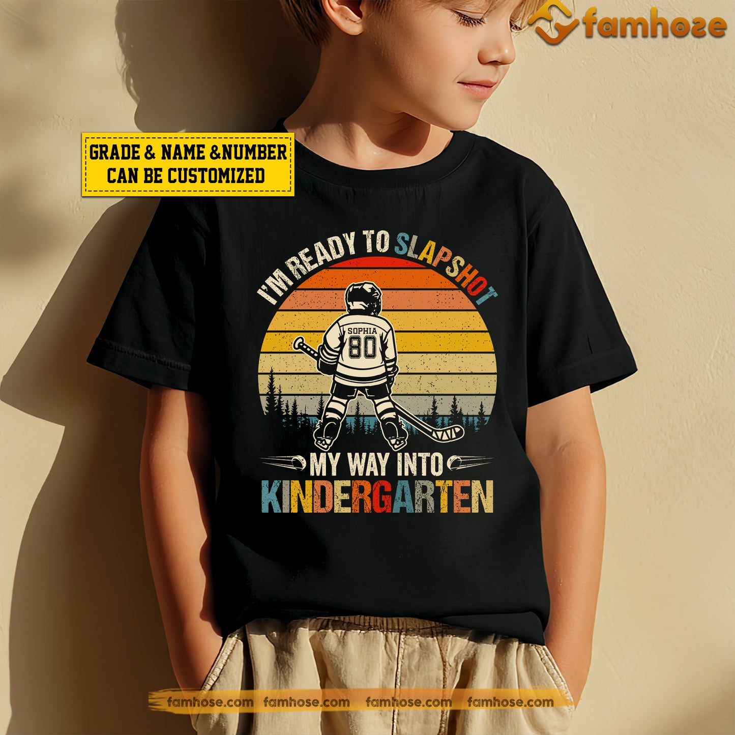 Funny Personalized Back To School Hockey Boy Kid T-shirt, I'm Ready To Slapshot My Way Into Kindergarden Sport Tees Gift For Hockey Lovers