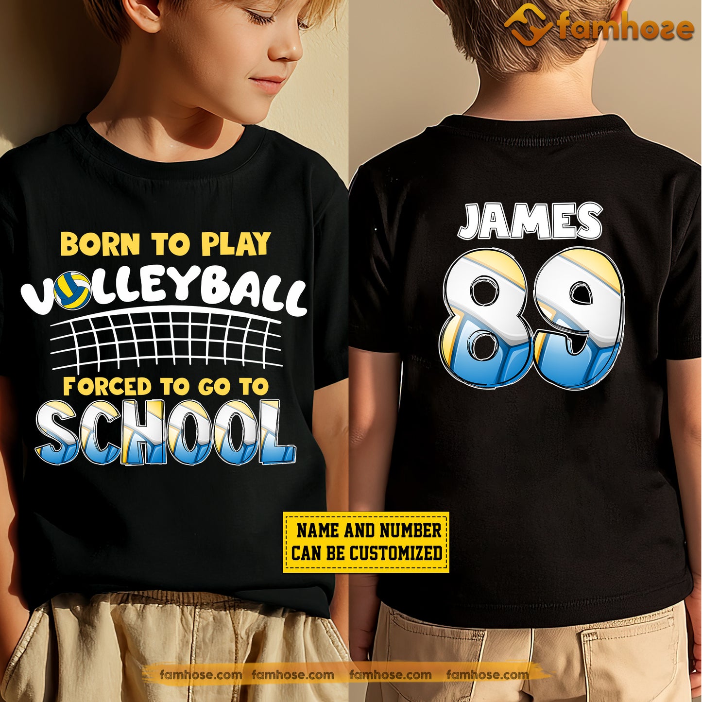Personalized School Volleyball Kid Two-sided T-shirt, Born To Play Volleyball Sport Tees Gift For Volleyball Lovers