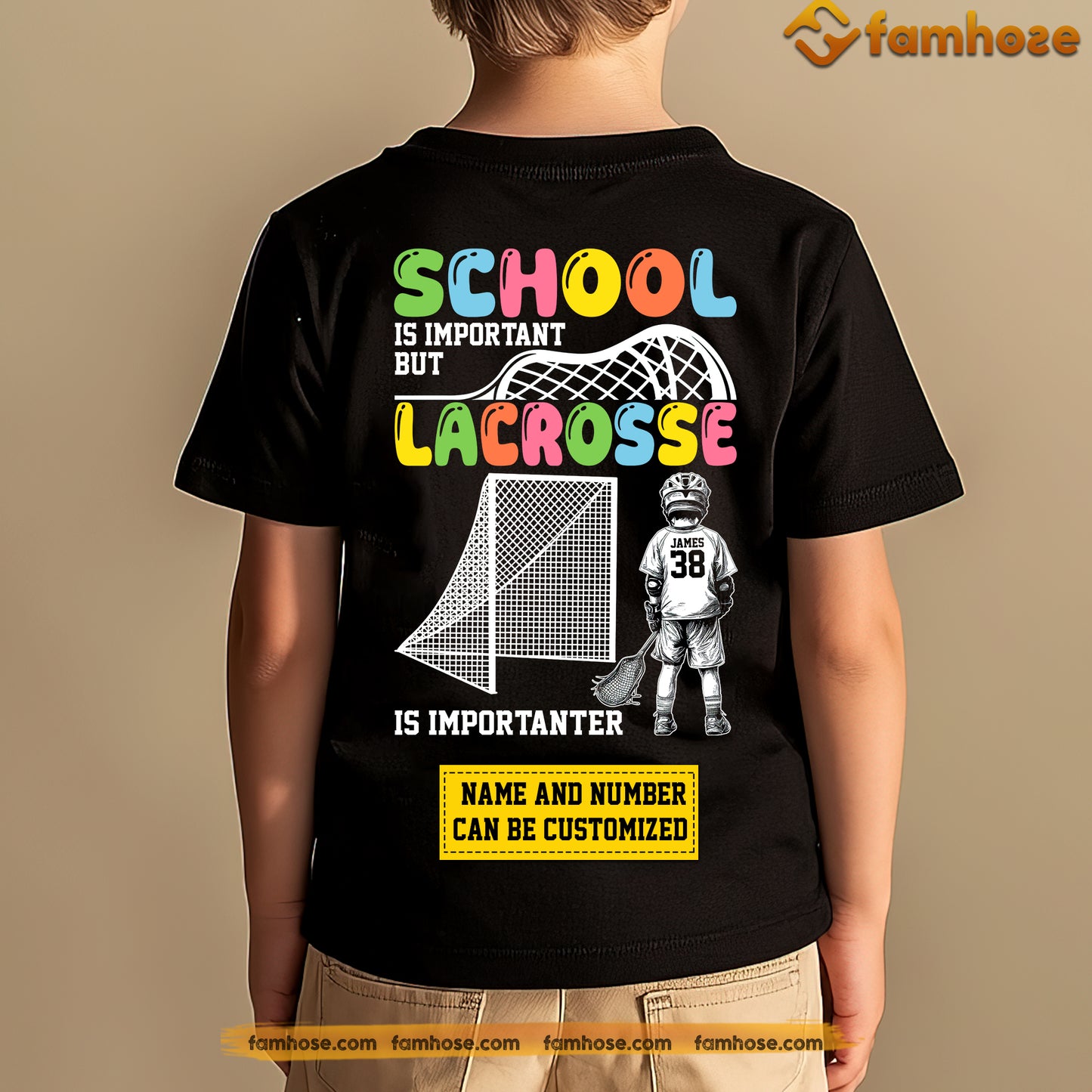 Personalized Back To School Lacrosse Kid Backside T-shirt, School Is Important But Lacrosse Is Importanter Tees Gift For Lacrosse Lovers