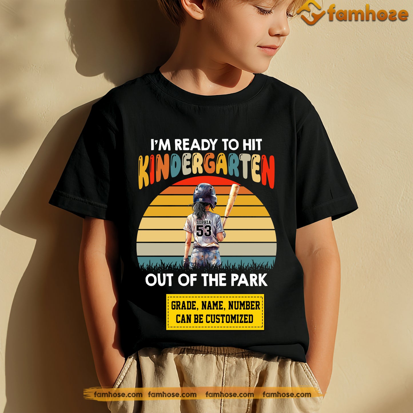 Funny Personalized Back To School Softball Girl Kid T-shirt, I'm Ready To Hit Kindergarten Out Of The Park Sport Tees Gift For Softball Lovers