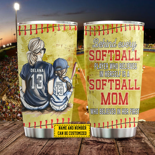 Personalized Softball Girl Tumbler, Softball Mom Who Believed In Her First, Softball Stainless Steel Tumbler, Mother's Day Gift For Softball Lovers