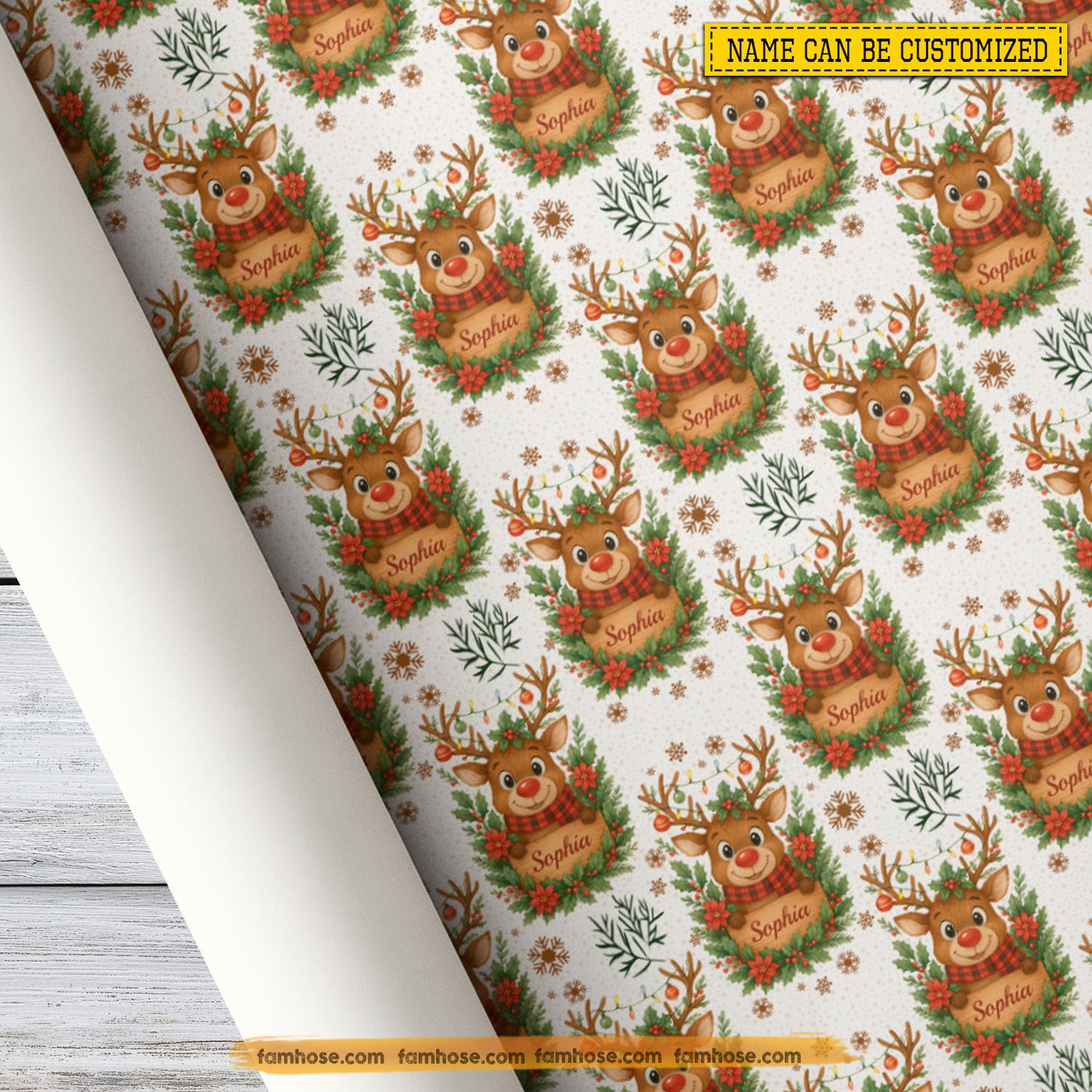 Cute Personalized Christmas Reindeer Wrapping Paper, Cute Reindeer Smiles Wrapping Paper Rolls Xmas Gift