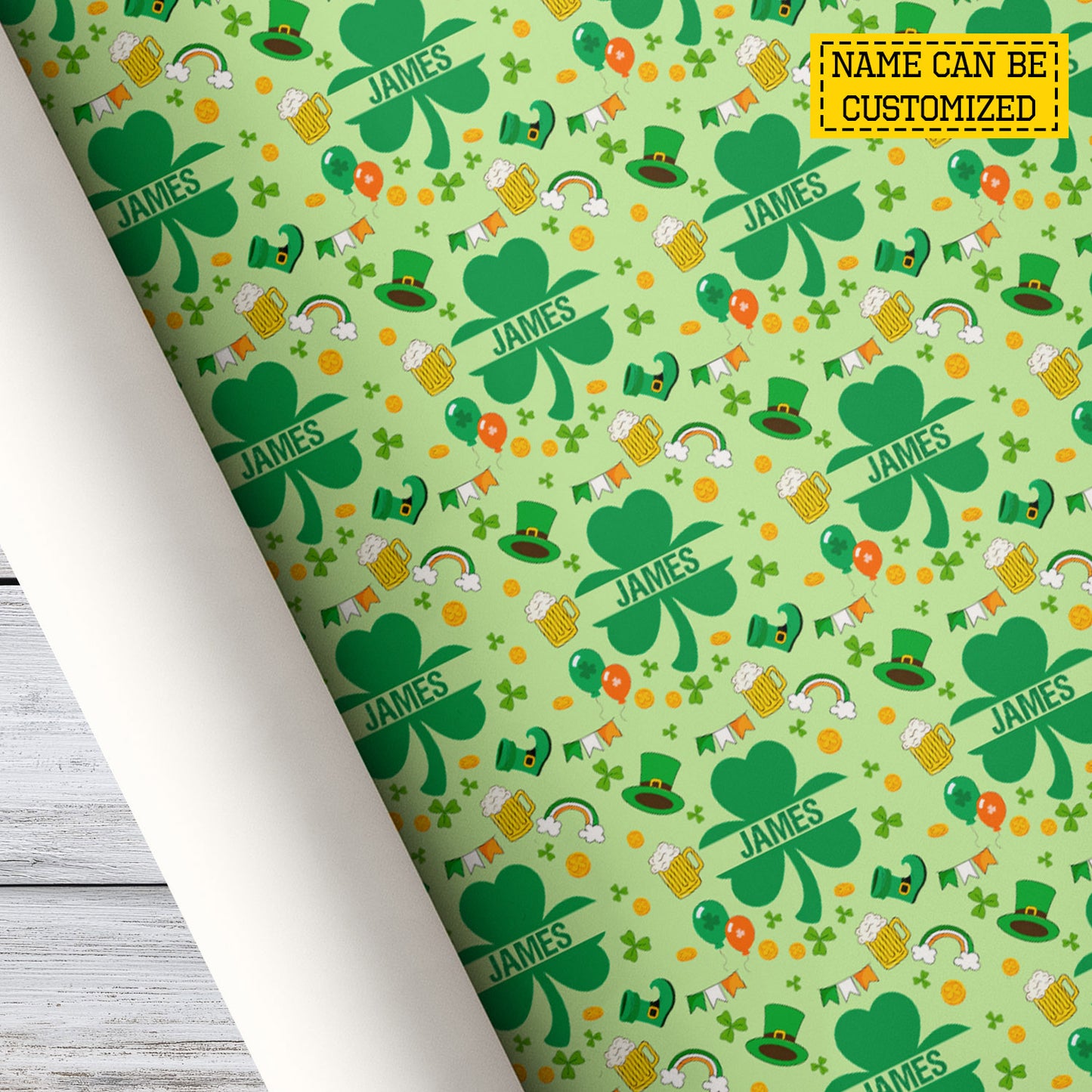 Personalized Shamrock Wrapping Paper, Fresh Green Luck Wrapping Paper Rolls, St Patrick's Day Gift Wrap For Irish Lover