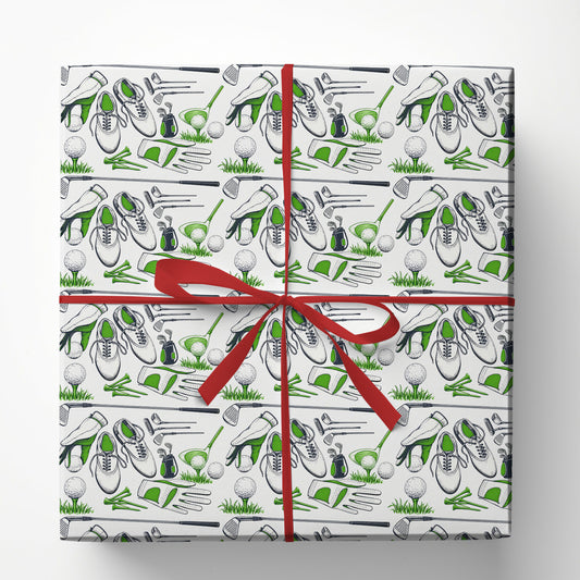 Golf Wrapping Paper, Golf Clubs Balls And Shoes Pattern Wrapping Paper Rolls, Gift Wrap For Golf Lover