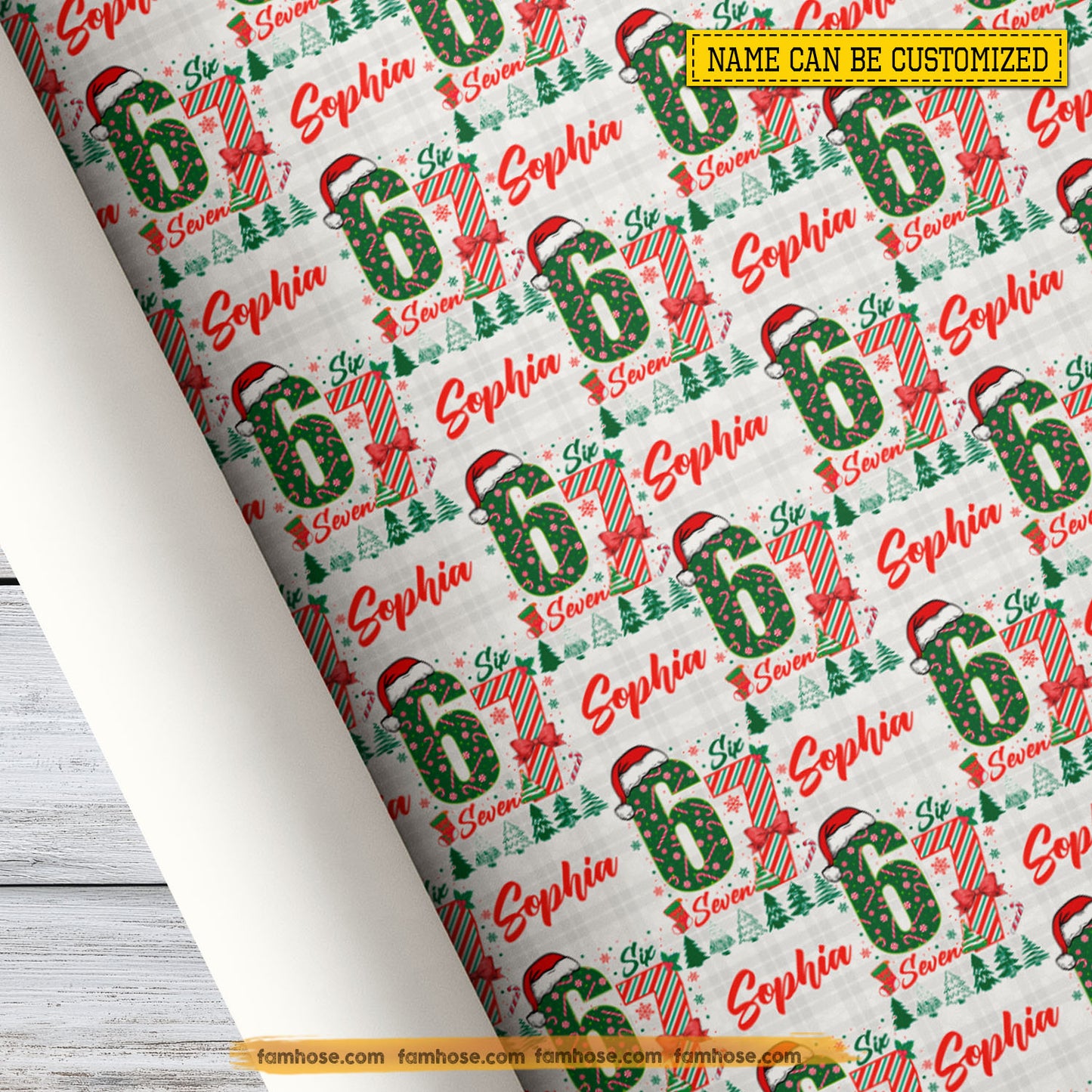 Personalized Christmas 67 Meme Wrapping Paper, Six Seven With Christmas Tree In White Background Wrapping Paper Rolls Xmas Gift