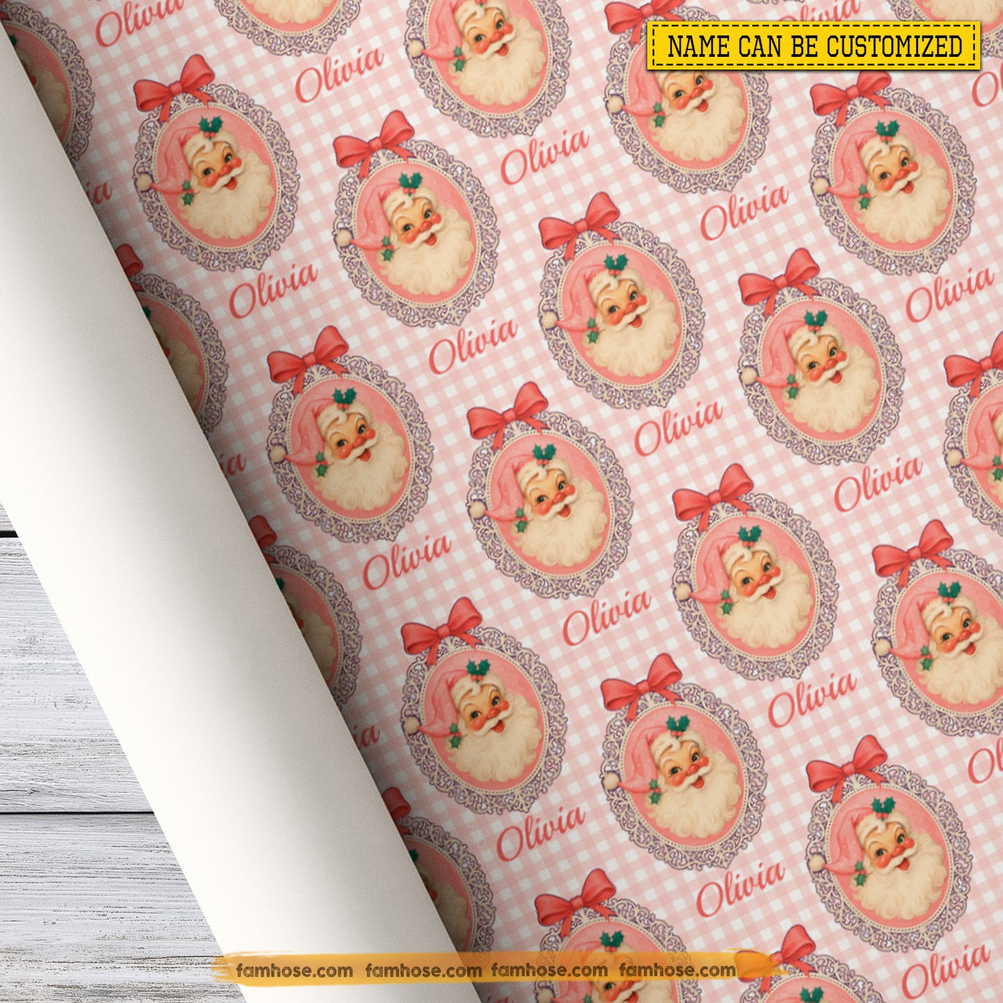 Cute Personalized Christmas Wrapping Paper, Pink Santa Claus Smiles In Mirror Wrapping Paper Rolls Gift