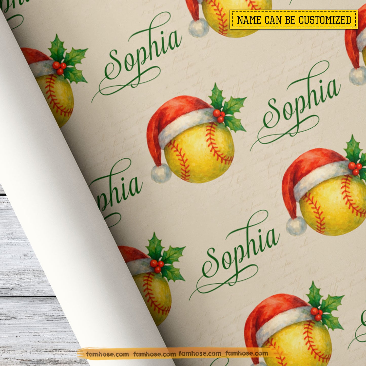 Personalized Christmas Softball Wrapping Paper, Custom Sports Wrapping Paper Rolls, Xmas Gift Wrap For Softball Lover